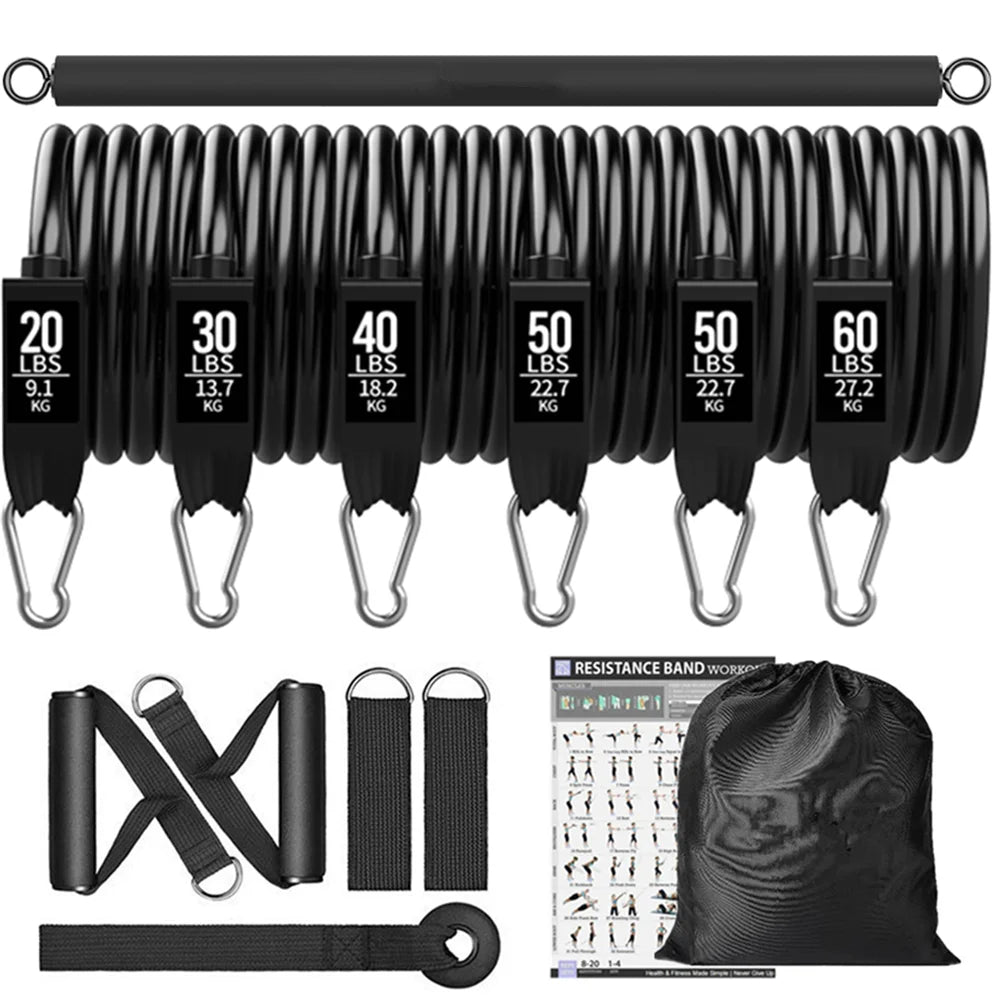 Workout Bar Fitness Resistance Bands Set – Pilates, Yoga & Full-Body Training at Home