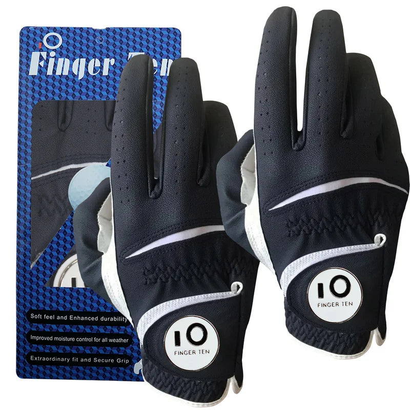2 Pcs Soft PU Leather Men’s Golf Gloves – Cabretta-Feel, All-Weather Grip with Ball Marker |