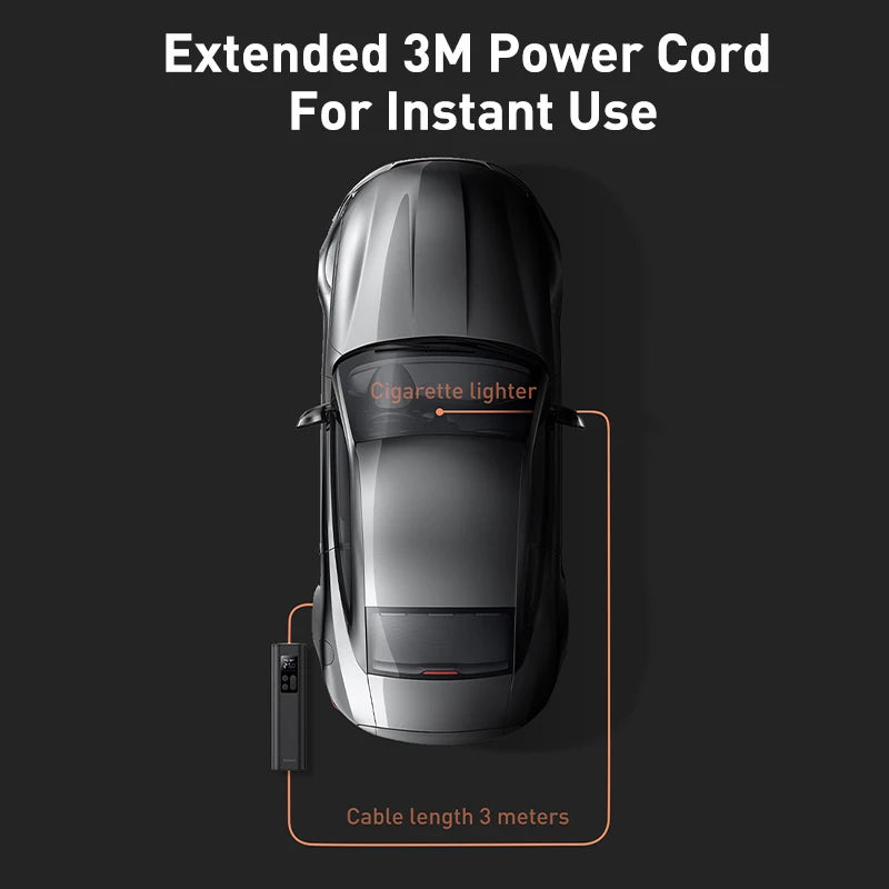 Baseus Mini Car Air Compressor – 12V Portable Tire Inflator | 150 PSI Smart Digital Pump for Car, Bicycle, Boat & Sports