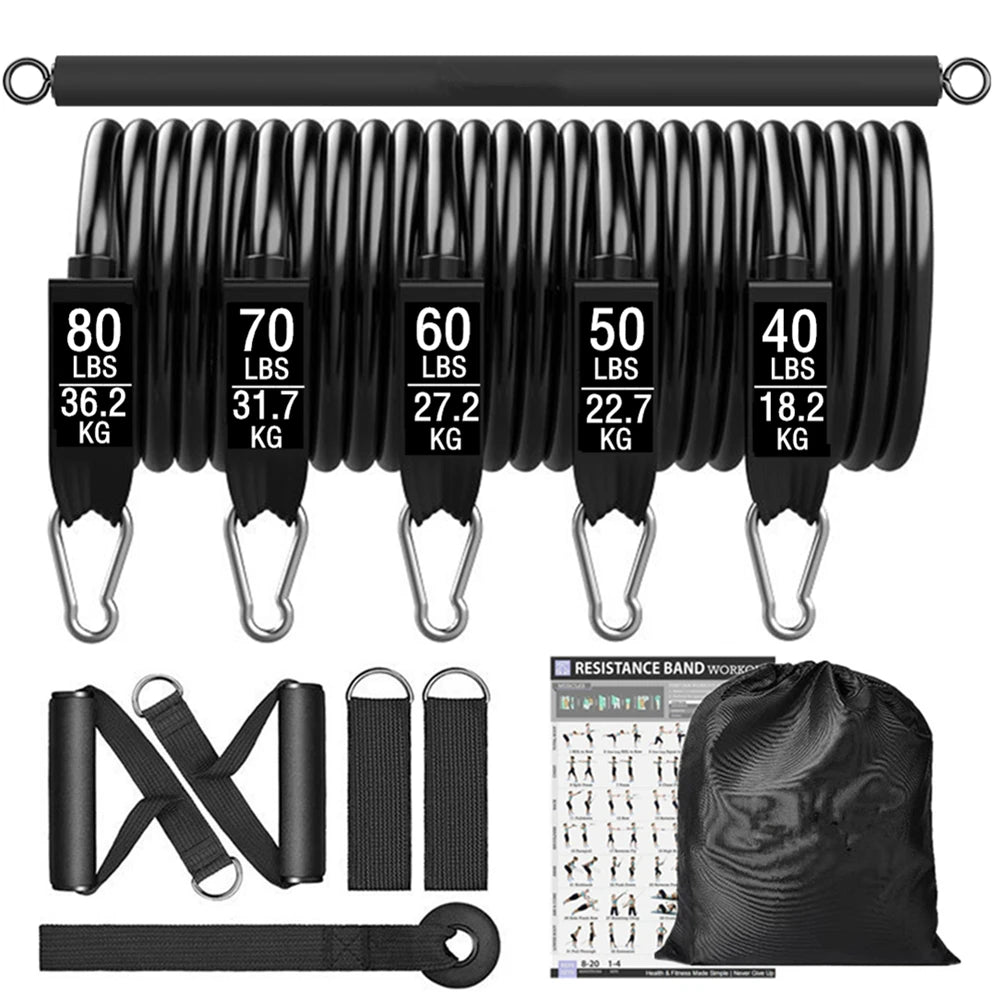 Workout Bar Fitness Resistance Bands Set – Pilates, Yoga & Full-Body Training at Home