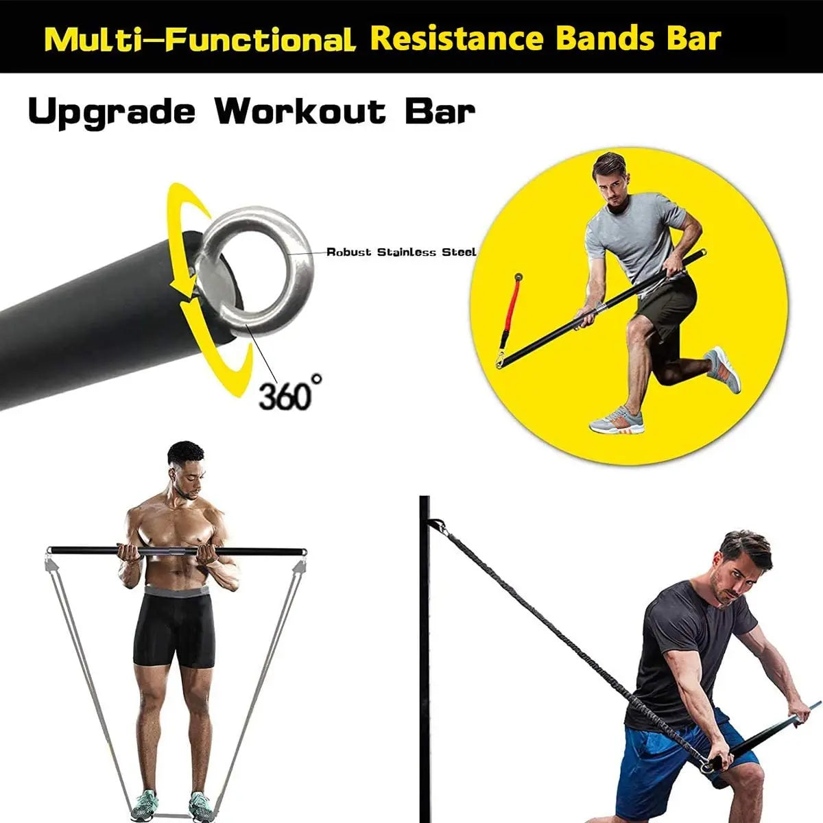 Workout Bar Fitness Resistance Bands Set – Pilates, Yoga & Full-Body Training at Home