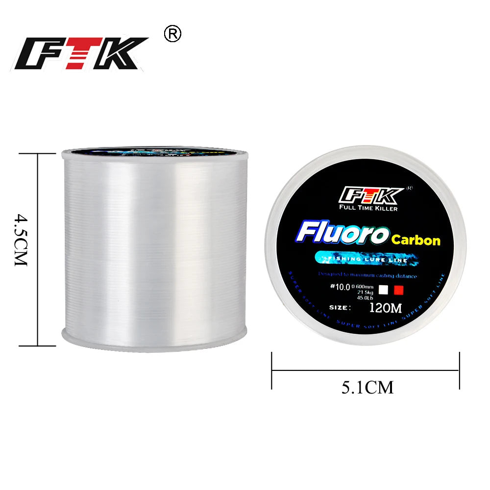 120M Fluorocarbon Coated Fishing Line – 0.20mm–0.60mm | 7.15LB–45LB Carbon Fiber Leader Line for Freshwater & Saltwater