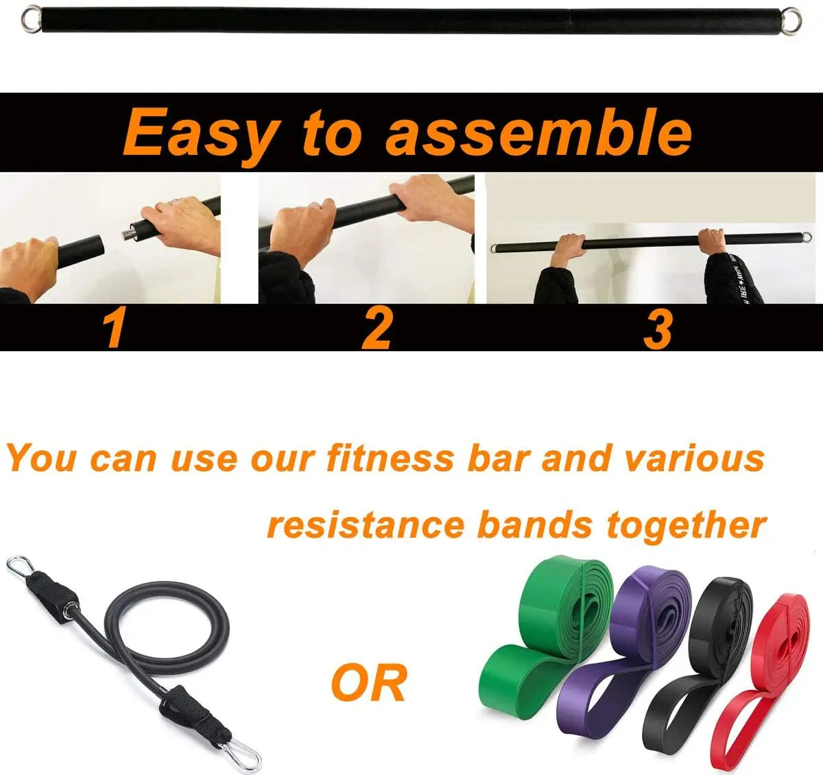 Workout Bar Fitness Resistance Bands Set – Pilates, Yoga & Full-Body Training at Home