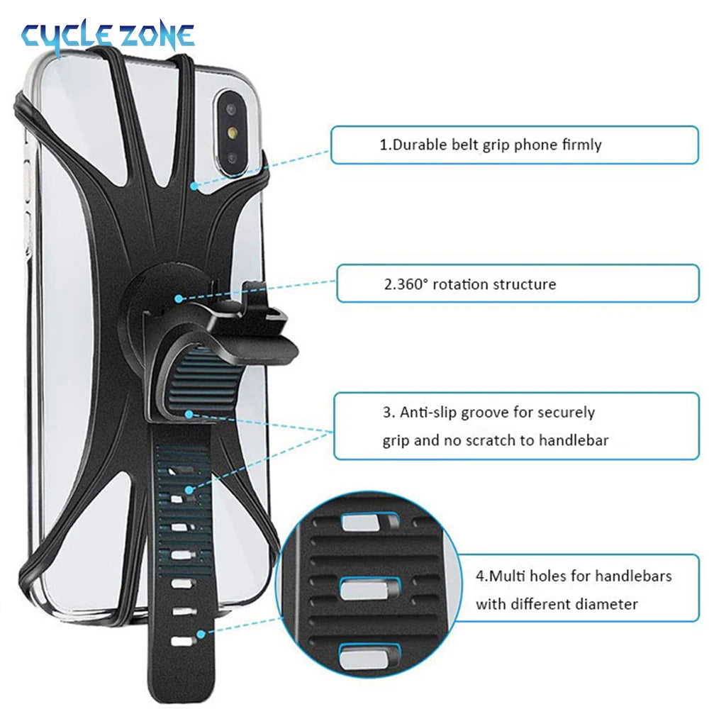 Silicone Bike Phone Holder – 360° Rotatable Universal Mount for 4–6" Phones