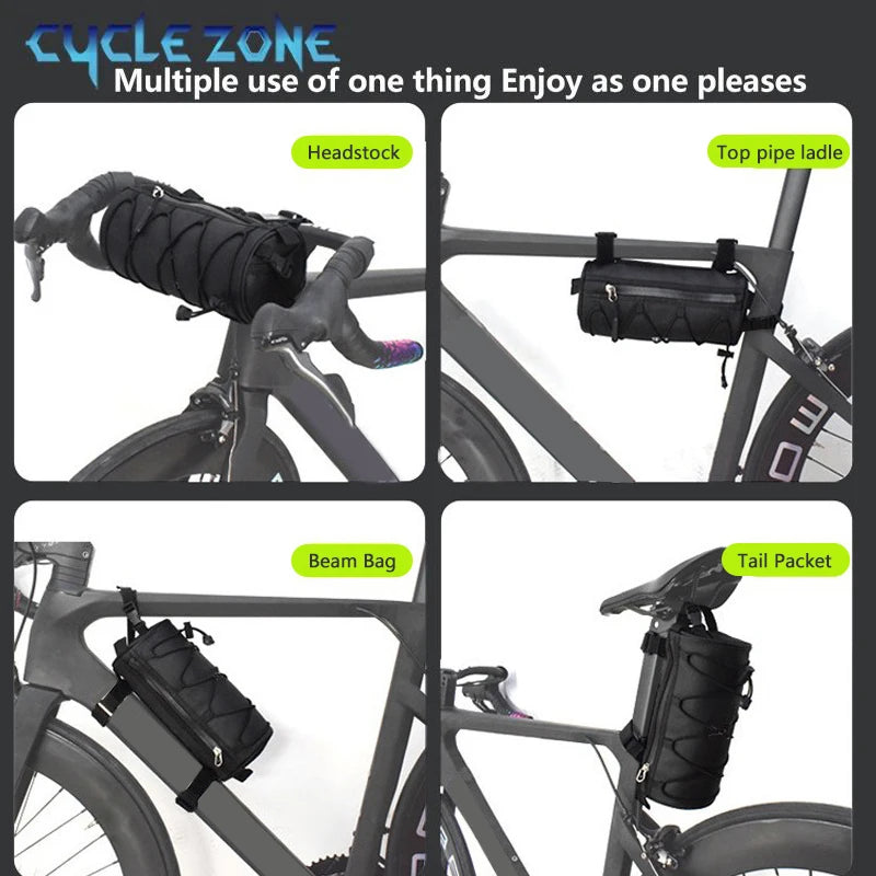 2.5L Bike Front Tube Bag – Large Capacity Handlebar Storage with Shoulder Strap for Road & Mountain Bikes
