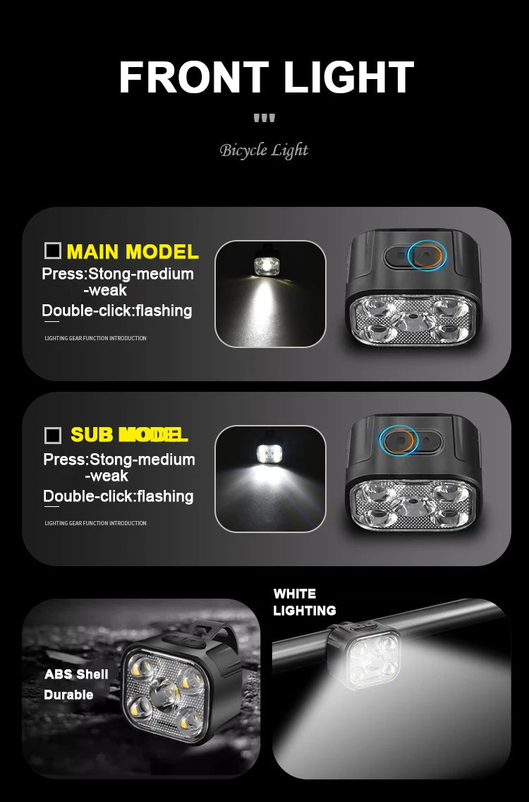 Rechargeable Bike Light Set – Front Headlamp & Rear LED Taillight for Safety