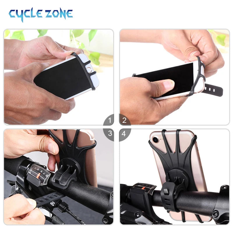 Silicone Bike Phone Holder – 360° Rotatable Universal Mount for 4–6" Phones