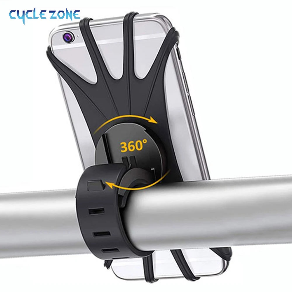 Silicone Bike Phone Holder – 360° Rotatable Universal Mount for 4–6" Phones