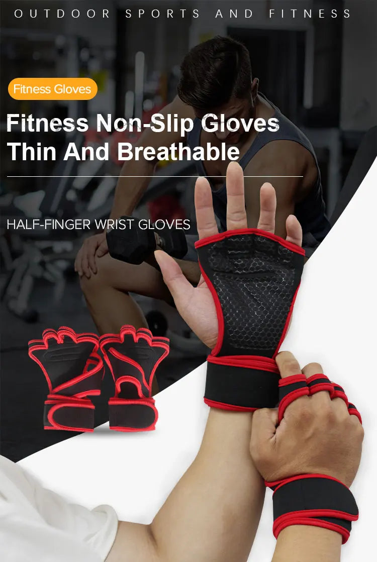 Breathable Workout Gloves with Wrist Wraps – Weightlifting & Gym Gloves for Men and Women