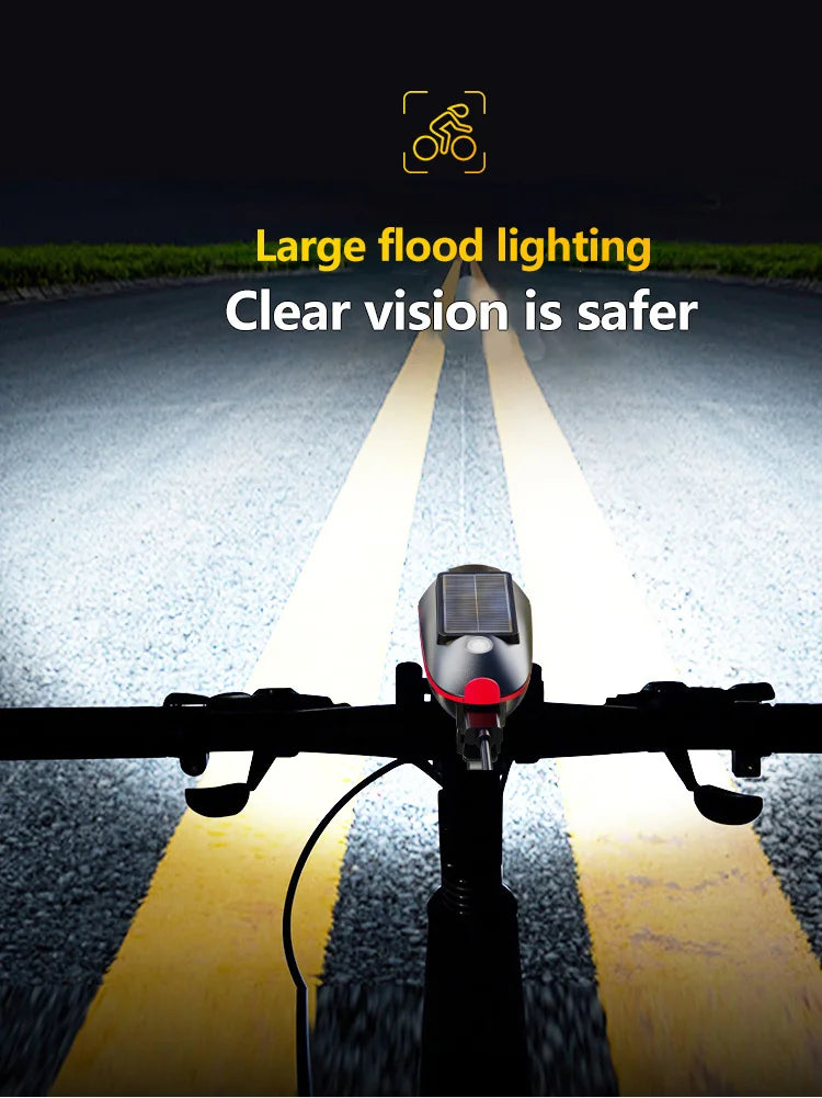Solar Bike Light with Horn – LED Headlamp & Bell for Bikes