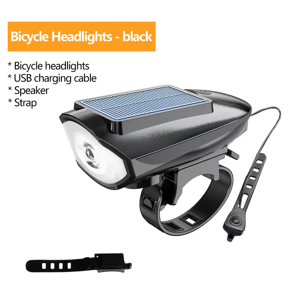 Solar Bike Light with Horn – LED Headlamp & Bell for Bikes