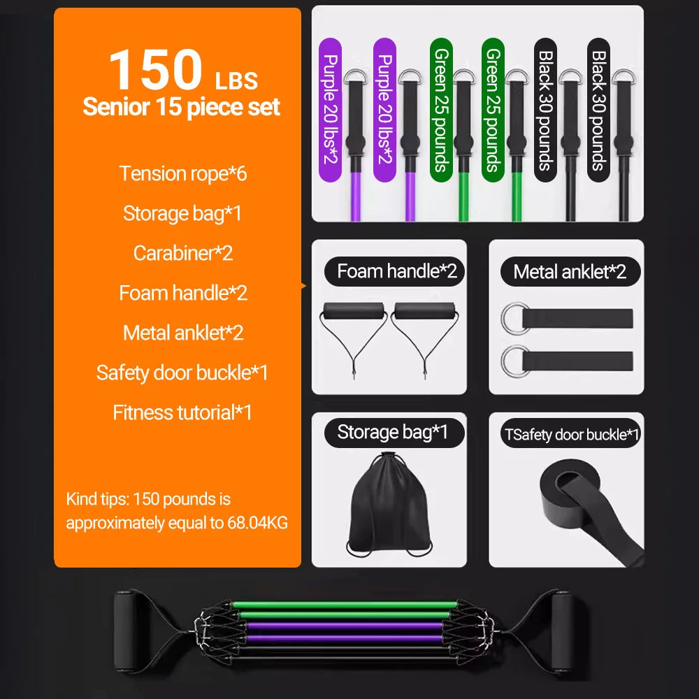 10–14 PCS Resistance Bands Set – Multi-Function Pull Rope Kit for Strength & Muscle Training