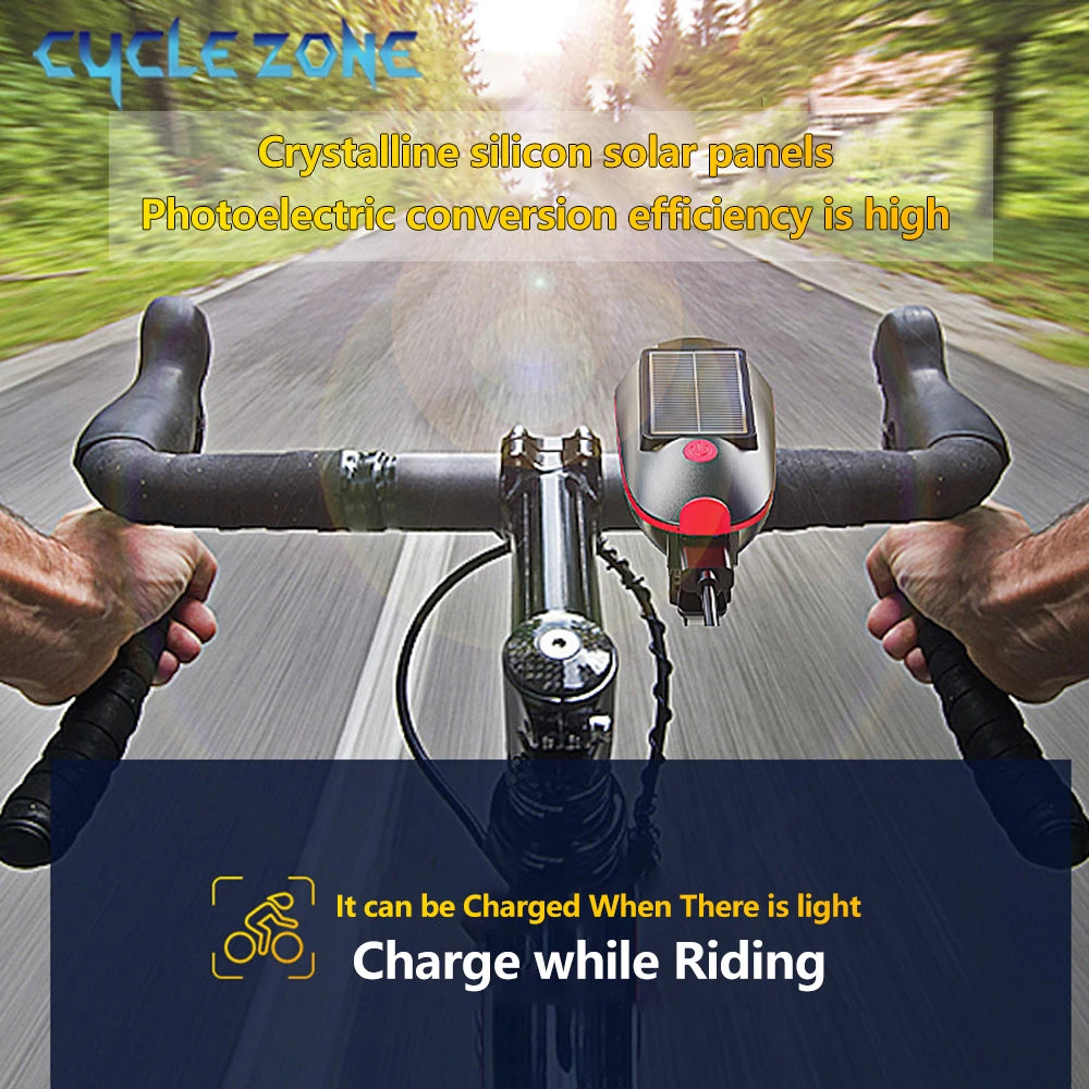 Solar Bike Light with Horn – LED Headlamp & Bell for Bikes