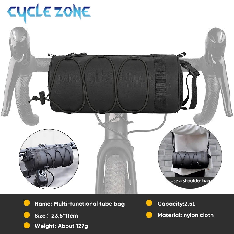 2.5L Bike Front Tube Bag – Large Capacity Handlebar Storage with Shoulder Strap for Road & Mountain Bikes