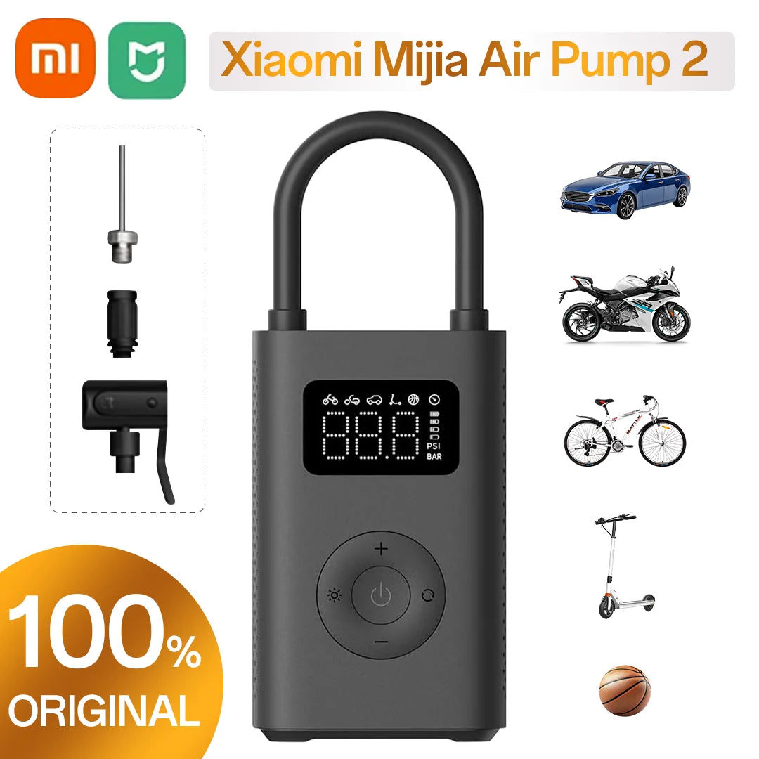Portable Car & Bicycle Tire Inflator | 150 PSI, 2000mAh Rechargeable Battery, Digital Tire Pressure Detection