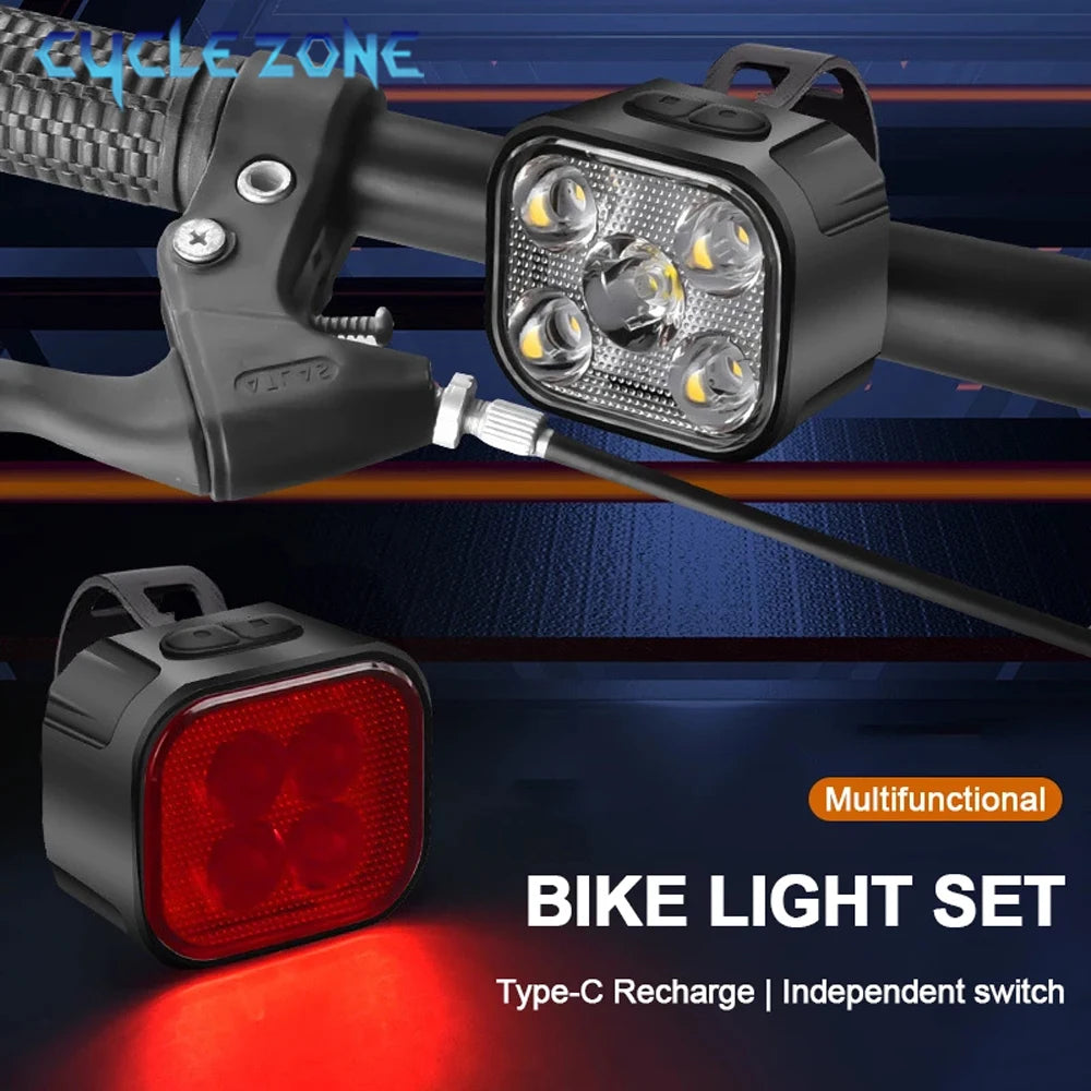 Rechargeable Bike Light Set – Front Headlamp & Rear LED Taillight for Safety