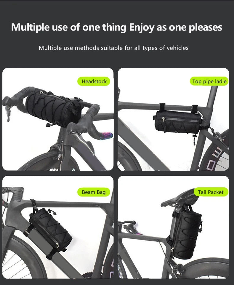 2.5L Bike Front Tube Bag – Large Capacity Handlebar Storage with Shoulder Strap for Road & Mountain Bikes