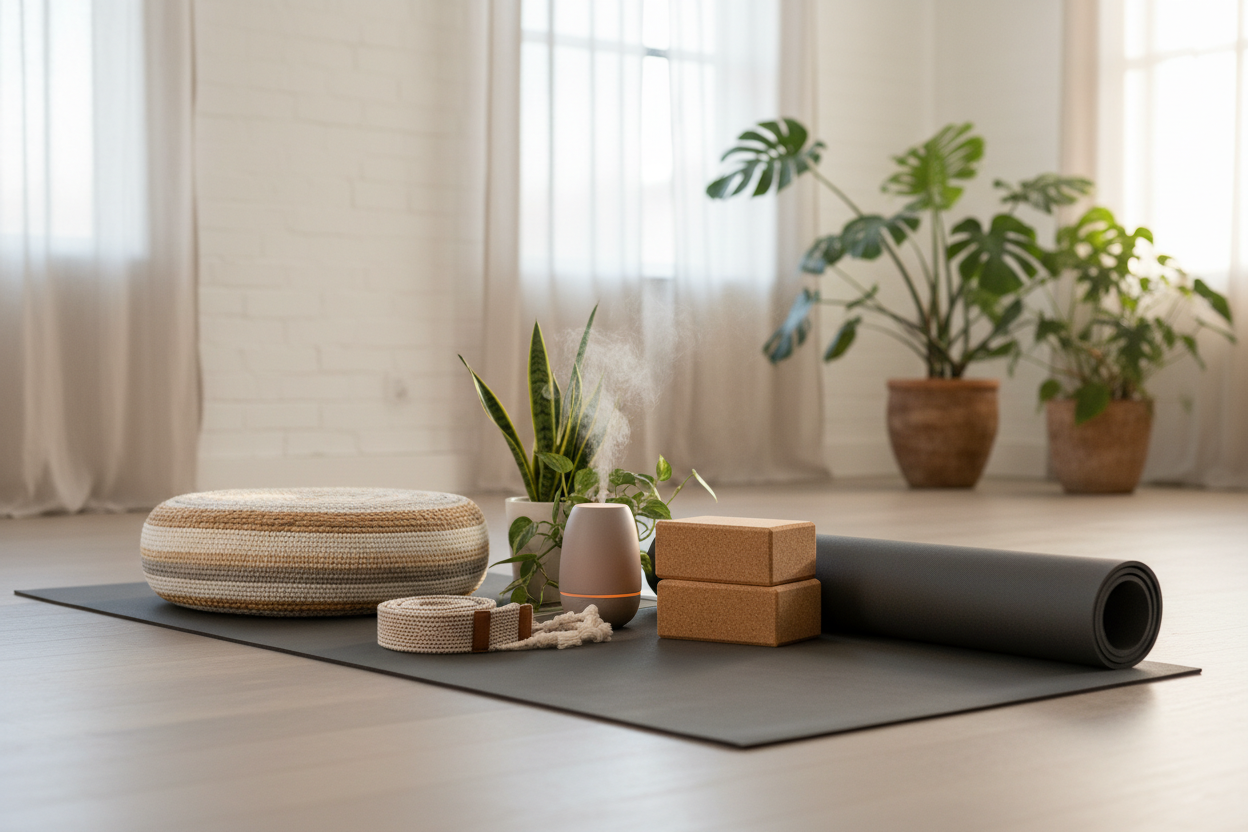 Yoga essentials — mats, accessories, and stretching tools.