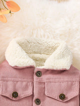 Baby Girl Flap Detail Thermal Lined Corduroy Jacket