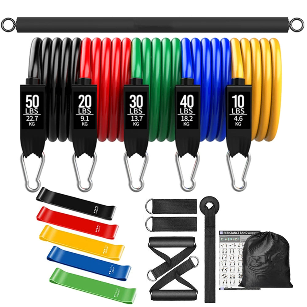 Workout Bar Fitness Resistance Bands Set – Pilates, Yoga & Full-Body Training at Home