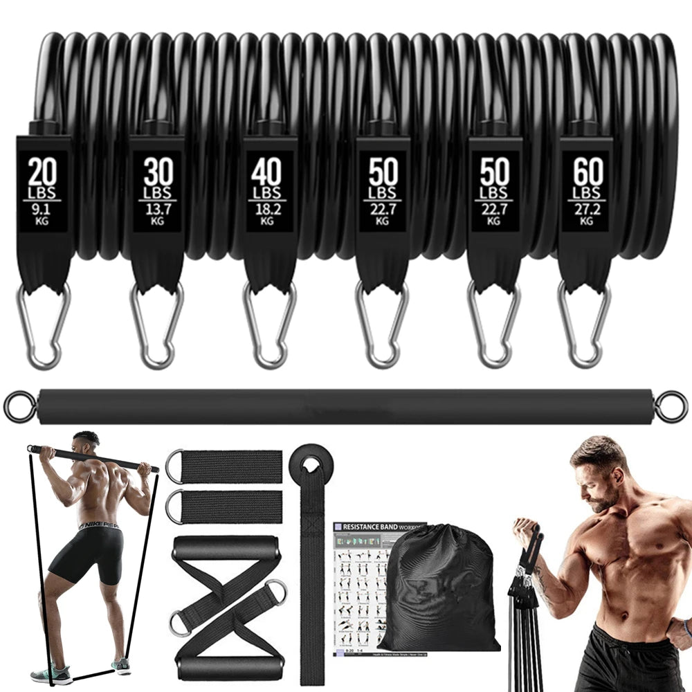 Workout Bar Fitness Resistance Bands Set – Pilates, Yoga & Full-Body Training at Home