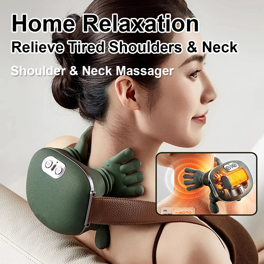 Bionic Neck & Shoulder Massager with Heat – 3-Level Electric Kneading Massage Pillow for Back, Waist, Legs & Body