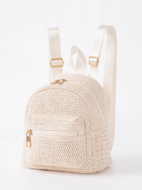 Cute Solid Color Straw Children'S Backpack