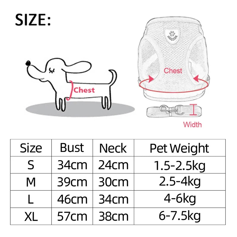 Reflective Breathable Mesh Dog Harness and Leash Set