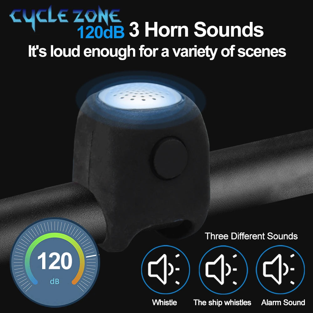 Electric Bicycle Bell – Loud Bike Horn with 3 Sound Modes for MTB & Road Cycling