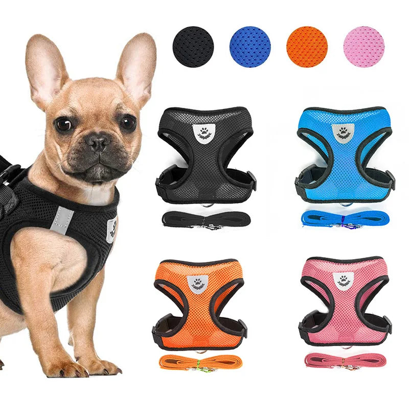 Reflective Breathable Mesh Dog Harness and Leash Set