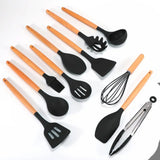 Silicone Kitchenware Set with Wooden Handle