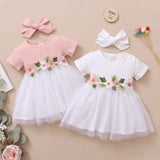 Short Sleeve Fashion Tulle Skirt Summer Dress for Toddler Girl