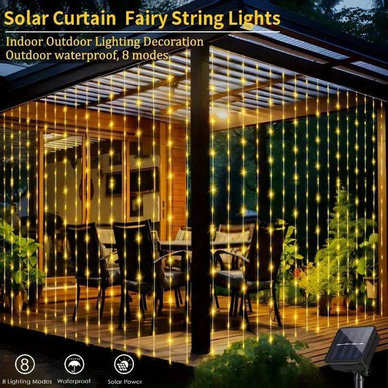 Solar-Powered LED Curtain for Christmas